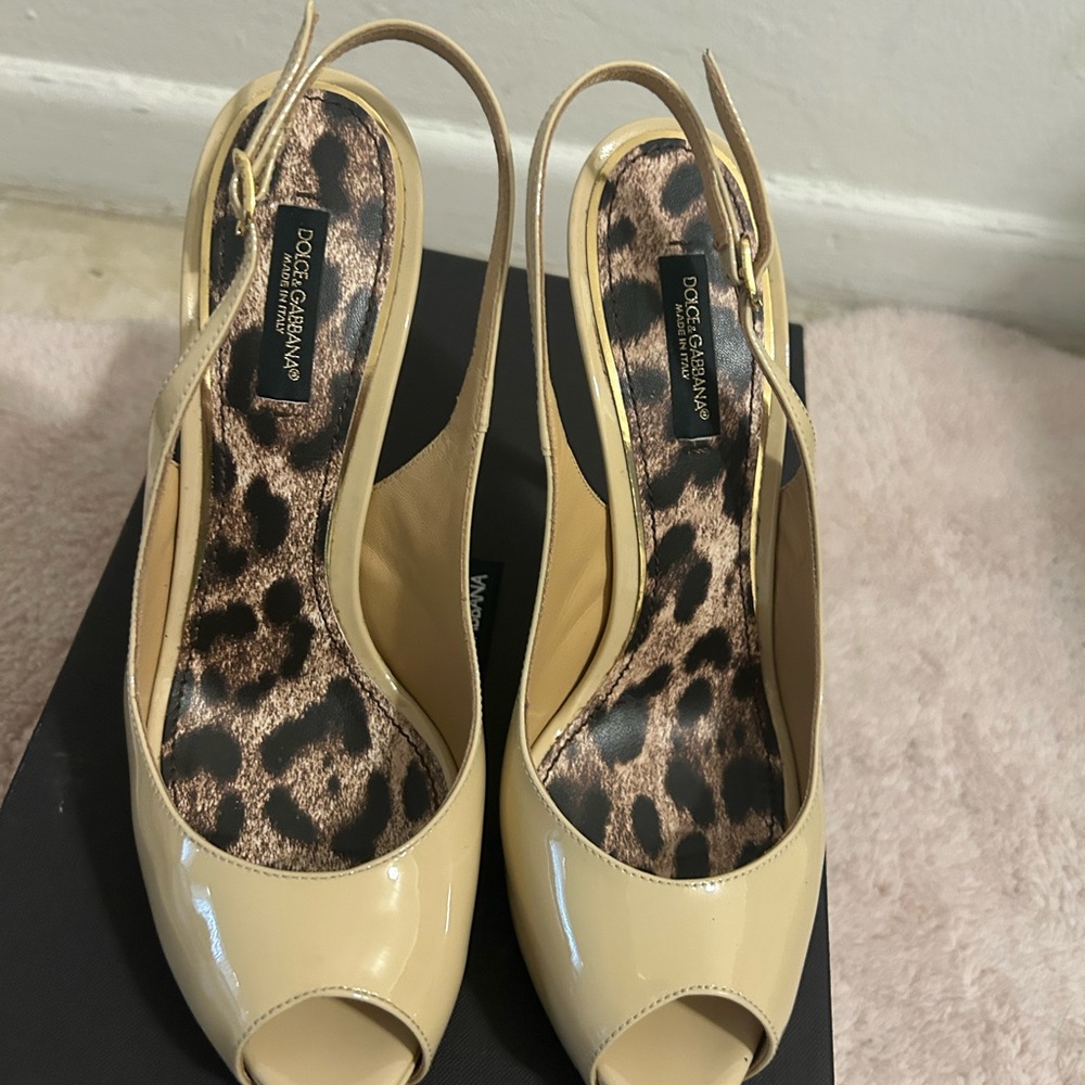 Dolce & Gabbana Cream Peep Toe Slingback Heels